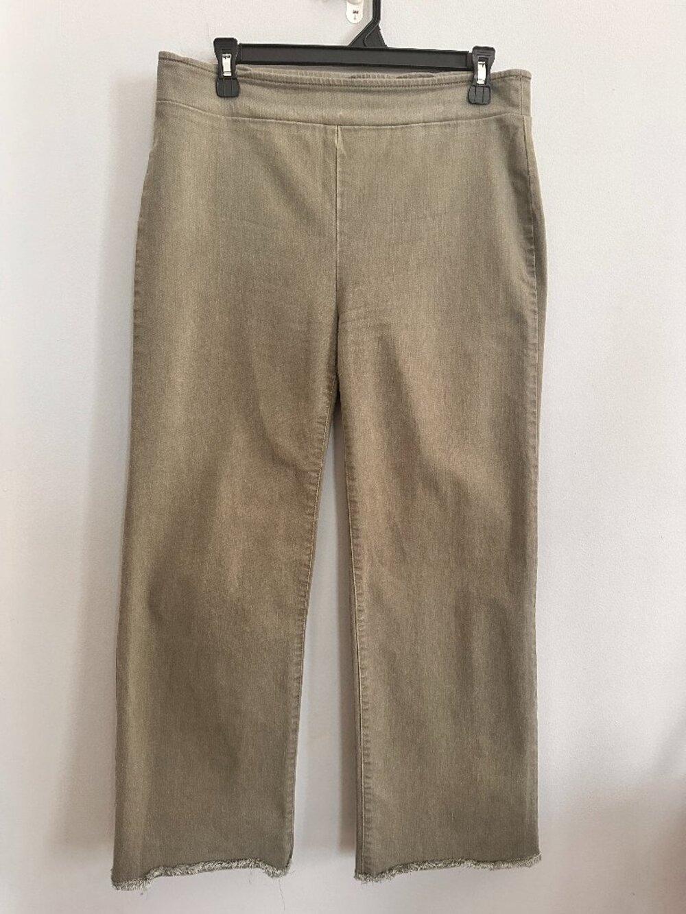 LOFT Wide Leg Cropped Pants Raw Hem Olive Khaki Size 6